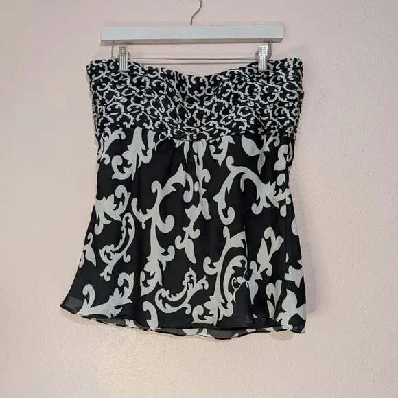 Black White Mixed Print Strapless Tube Top -Mob Wife - Baroque - Size 14 - Picture 3 of 7